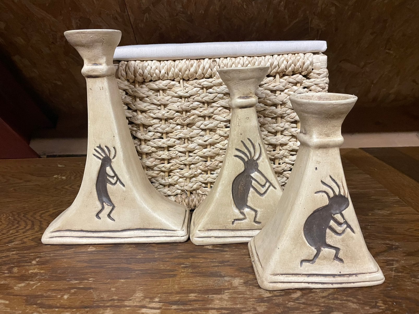 3 kandelaars, Ophalen, Beige, Zo goed als nieuw, Steen/keramiek