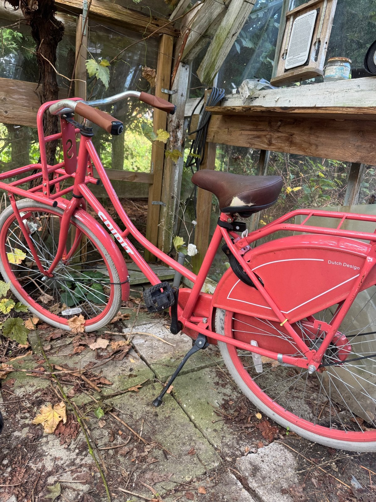 Roze transportfiets met voordrager en terugtraprem, Ophalen, Gebruikt, 20 inch of meer
