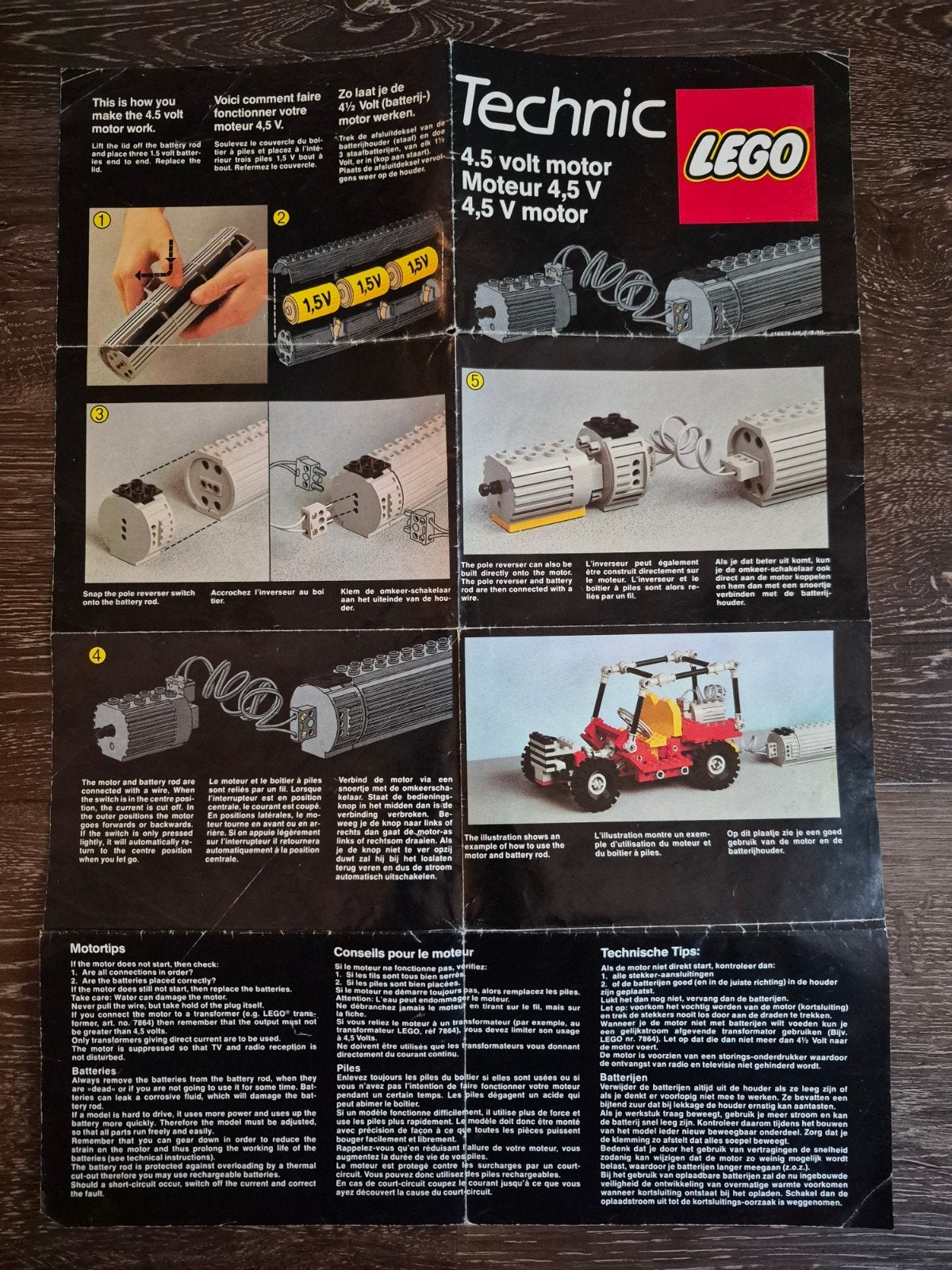 Vintage Lego Technic 4.5 volt motor 872 handleiding, Gebruikt, Lego, Accessoire, Ophalen of Verzenden
