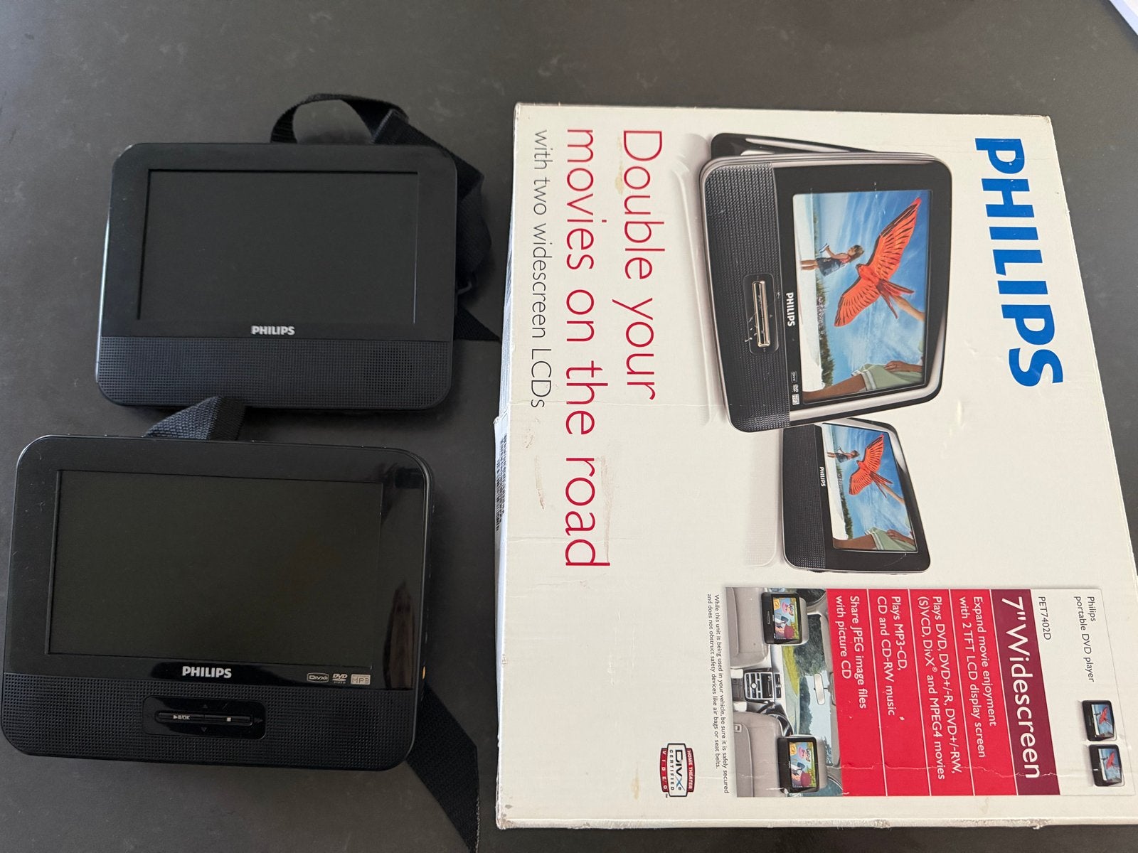 Philips draagbare DVD-speler met 2 schermen, Dvd-speler, Philips, Gebruikt, Draagbaar