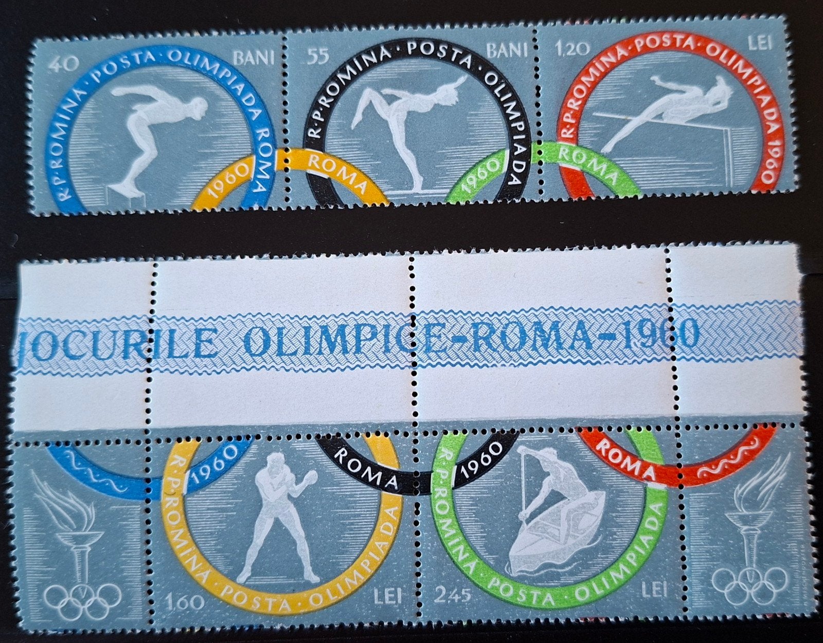 Olympische Spelen, Rome 1960, Roemenië.  2 x strookje, Verzenden, Sport