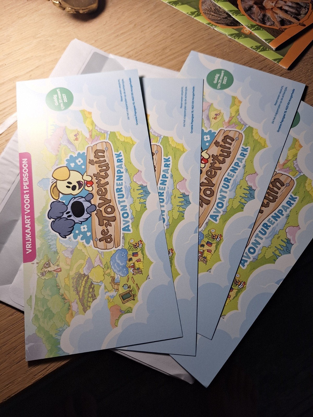 4 vrijkaartjes van avonturenpark de tovertuin, Drie personen of meer, Ticket of Toegangskaart
