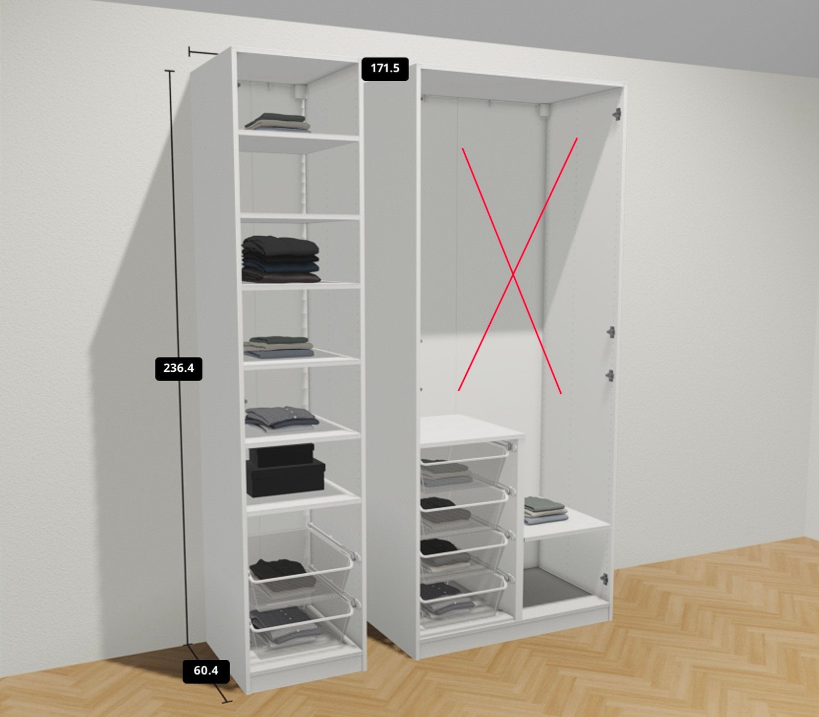 Foto 3 van Ikea pax kast wit met meerdere elementen/ accessoires