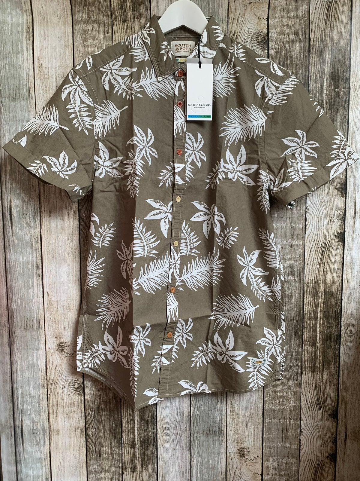 Super mooi nieuw taupe/wit overhemd van Scotch&Soda (Maat M), Nieuw, Halswijdte 39/40 (M), Scotch & Soda, Meerkleurig