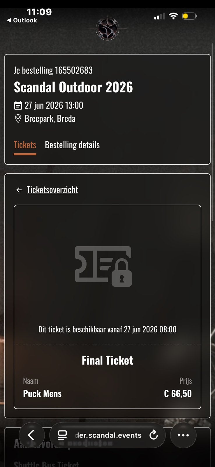 Scandal Outdoor, Tickets en Kaartjes, Eén persoon