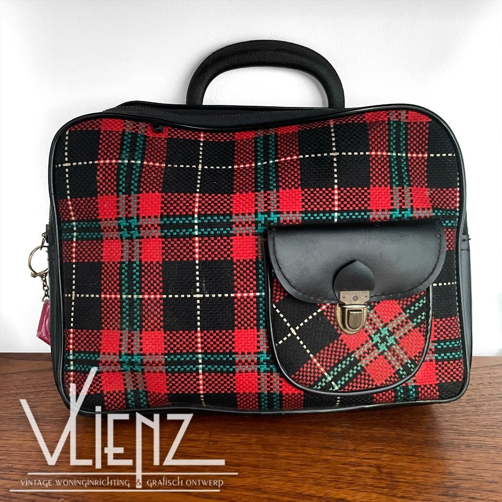 Vintage, retro, midcentury tas, handtas rood-zwart geblokt, Ophalen of Verzenden, Huis en Inrichting