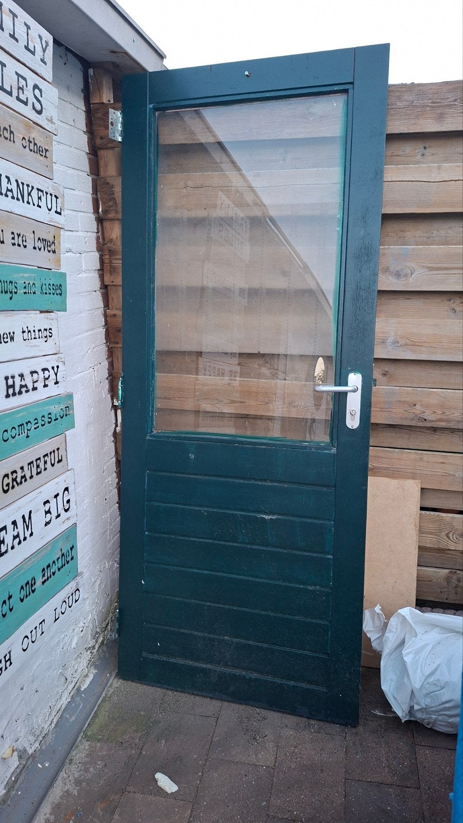 Groene buitendeur met glas, Ophalen, Gebruikt, 80 tot 100 cm, Buitendeur