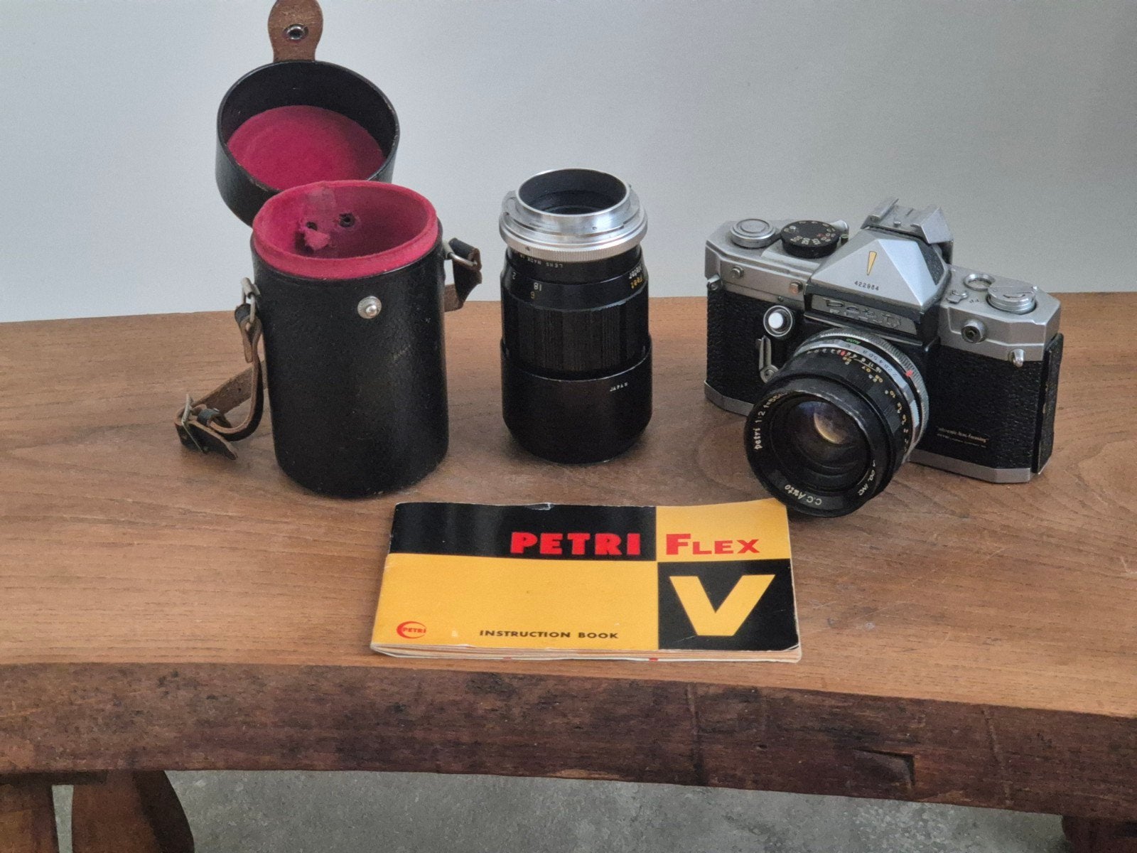 Vintage Petri Flex V camera met Sun 135mm f/3.5 lens, Handmatige focus, Overige merken, Gebruikt, Overige vattingen