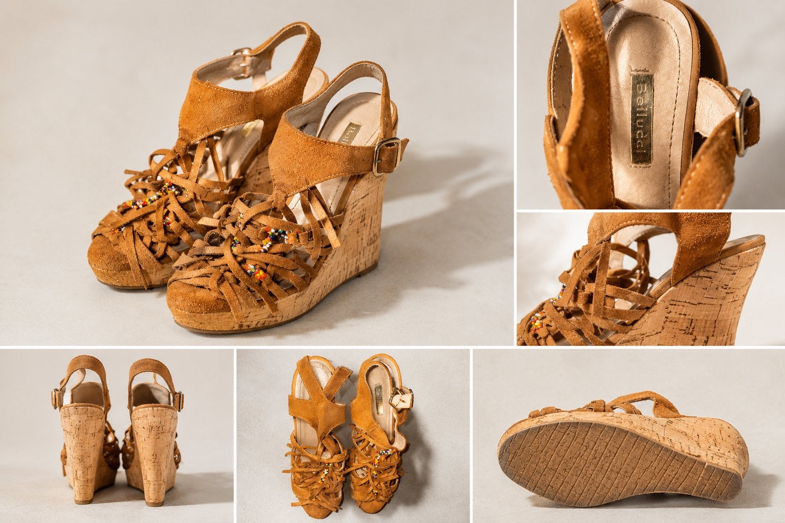 Bellucci sleehakken met franjes en kralen - Maat 39, Kleding | Dames, Bruin, Gedragen, Sandalen of Muiltjes, Ophalen of Verzenden
