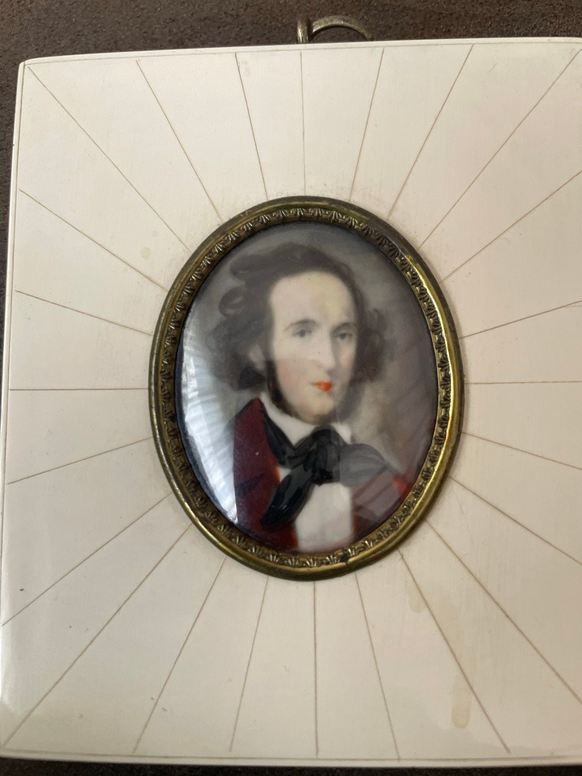 Antieke Miniatuur Portret op Ivoor - Mendelden, Ophalen of Verzenden