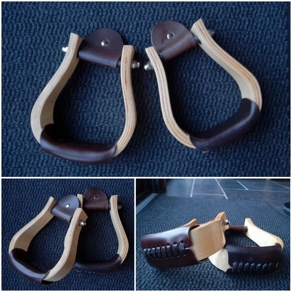 Houten western stijgbeugels met prachtig leder NIEUW, Dieren en Toebehoren, Paarden en Pony's | Hoofdstellen en Tuigage, Nieuw