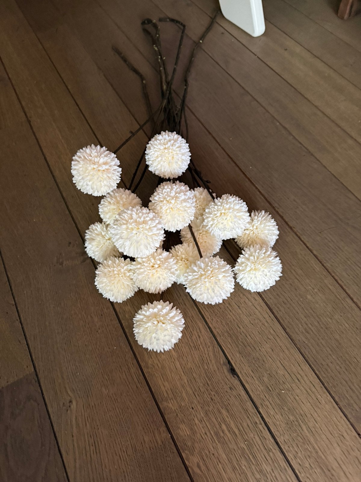 6 lange zijdentakken pompom creme hoffz, stoer sober. Inr, Ophalen of Verzenden, Zo goed als nieuw