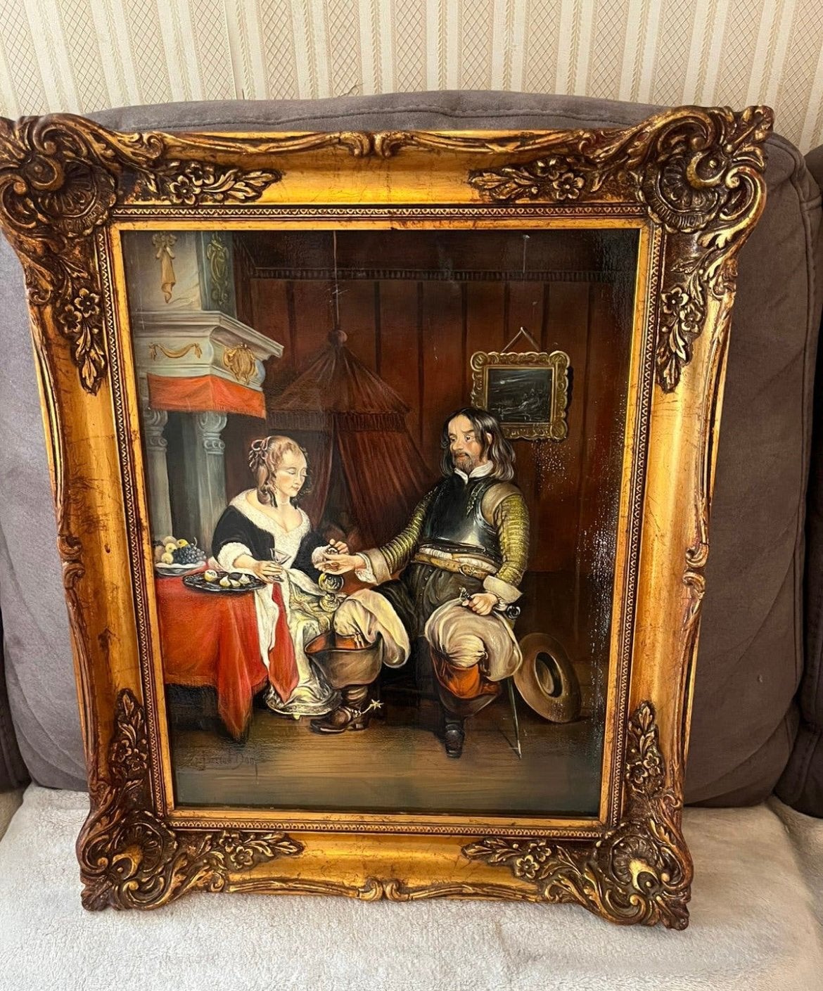 Antiek olieverf romantisch schilderij, Ophalen
