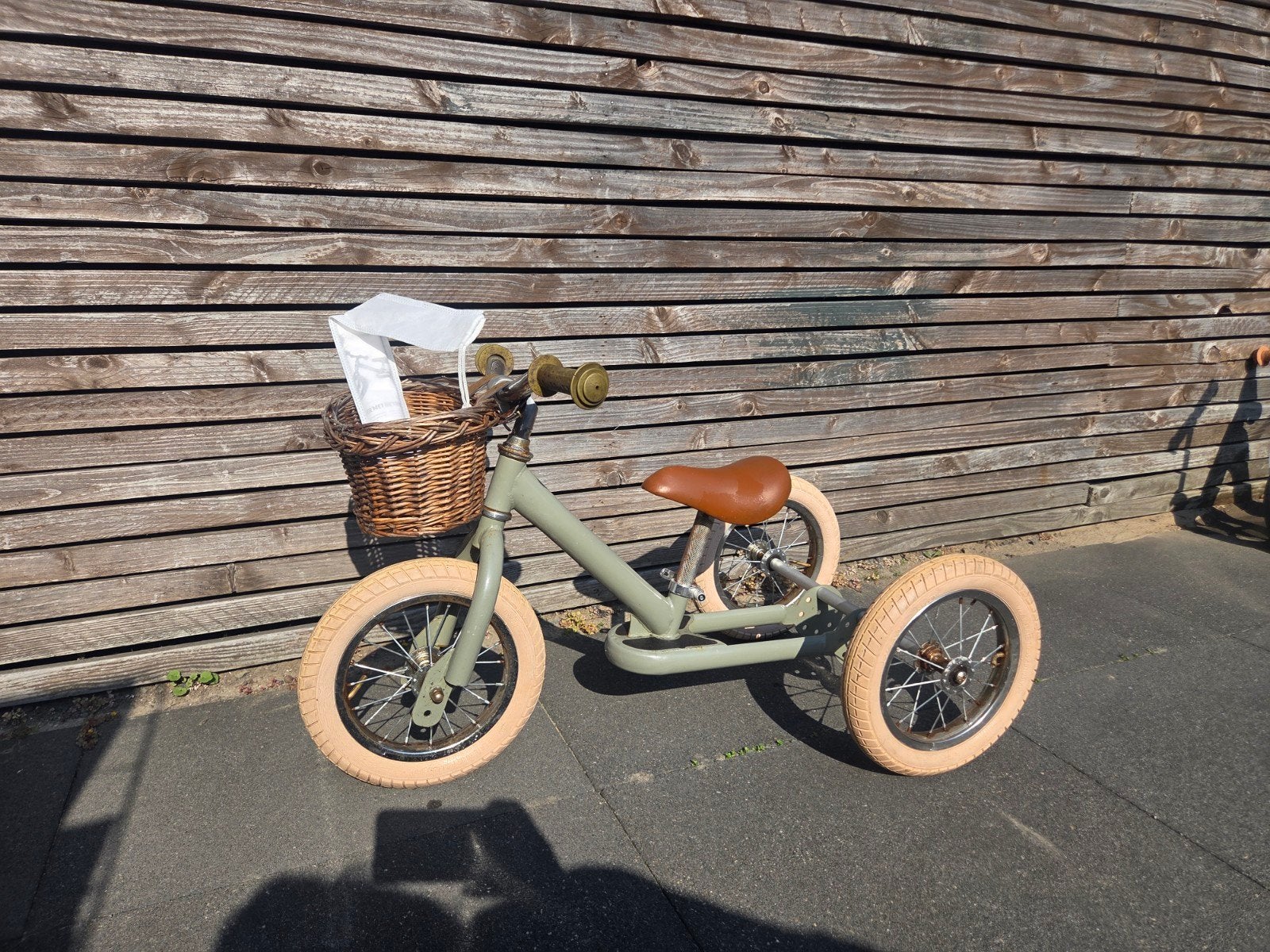Trybike Kinderloopfiets met mandje - Groen/Bruin