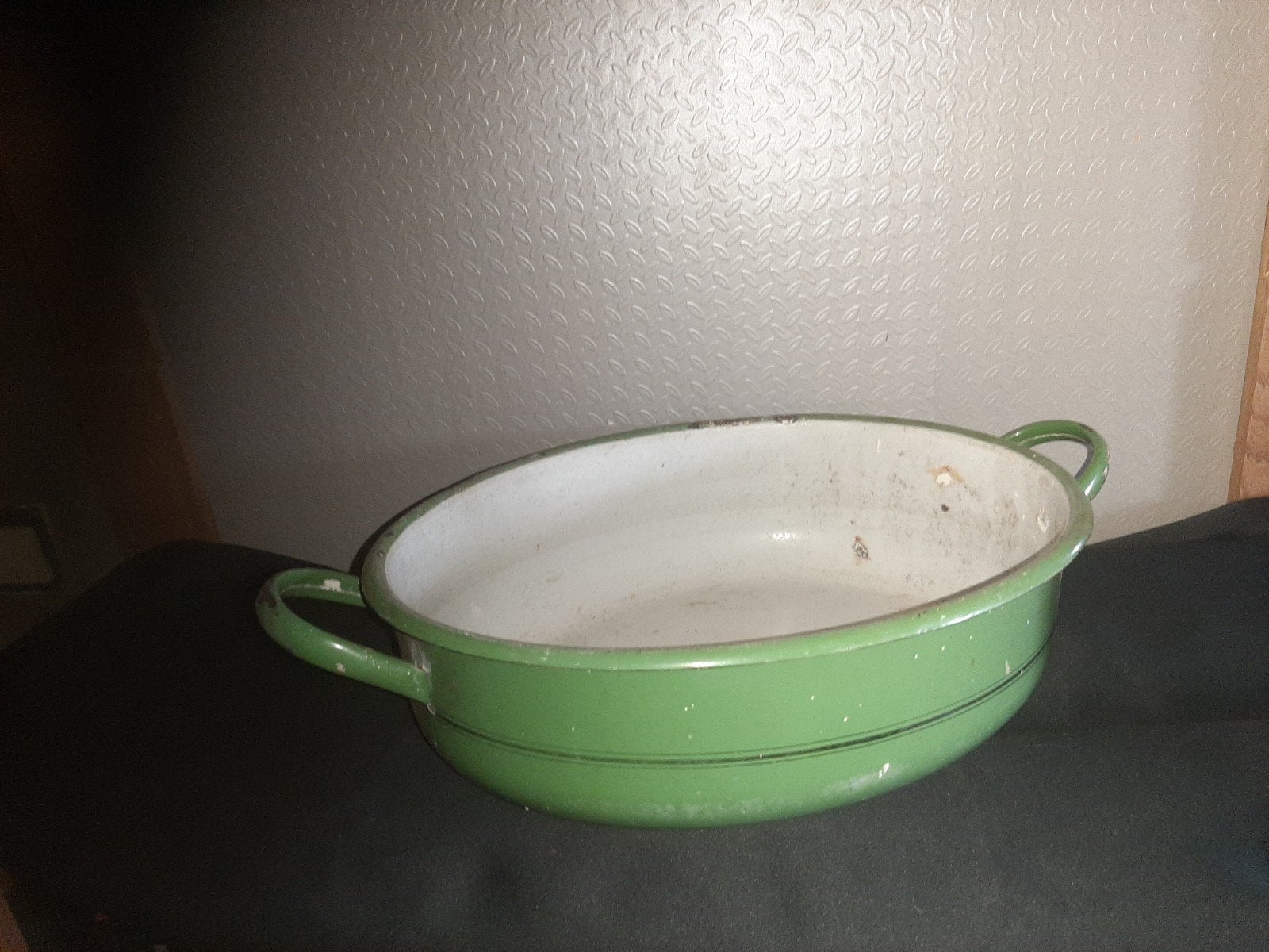Vintage Groene Emaille Waskom/Schotel met Handvatten, Ophalen of Verzenden