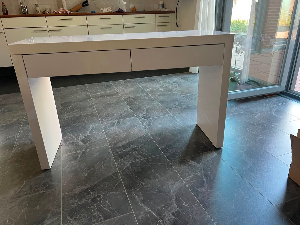 Hoogglans witte sidetable 2 lades, Ophalen, Overige materialen, Gebruikt, 100 tot 150 cm