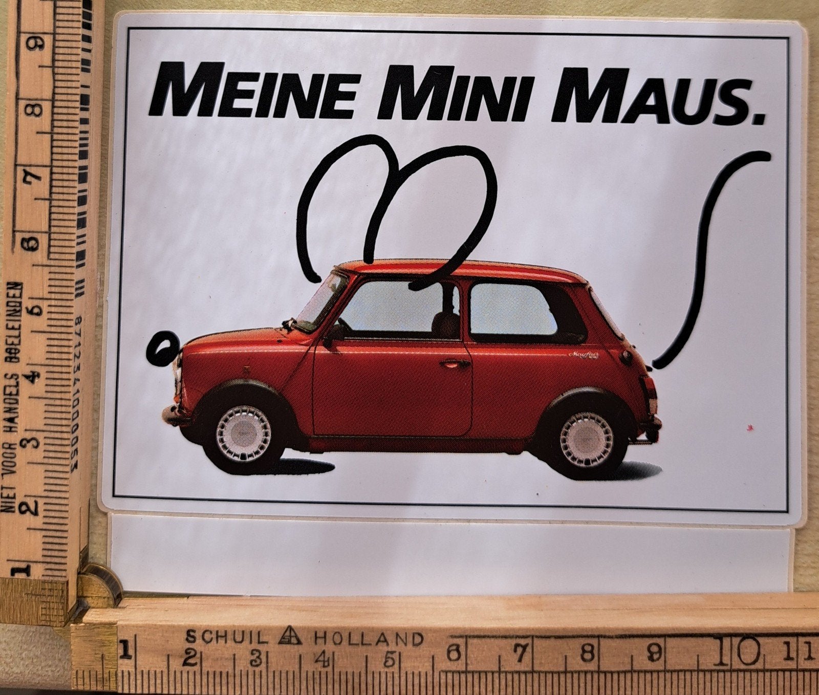 Vintage sticker Mini Morris oud model meine mini maus, Ophalen of Verzenden, Zo goed als nieuw