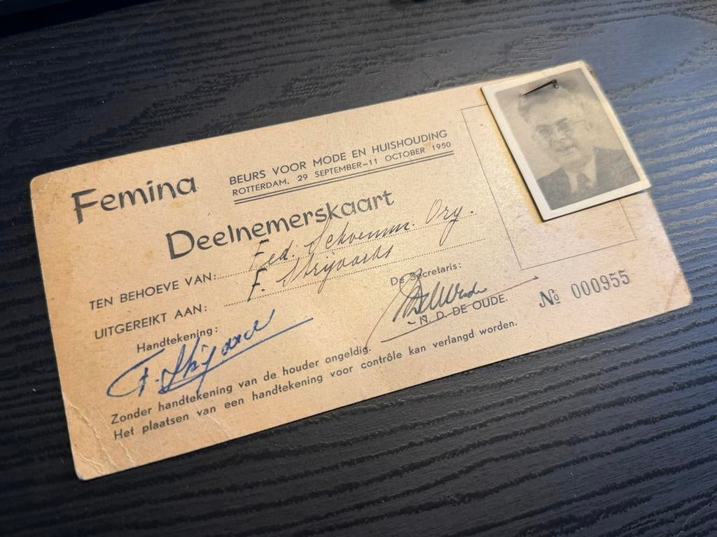 Deelnemerskaart beurs voor mode en huishouding 1950, Tickets en Kaartjes