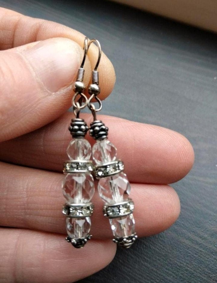 Bergkristal Strass oorbellen, Sieraden, Tassen en Uiterlijk, Oorbellen, Hangers, Wit, Nieuw, Ophalen of Verzenden