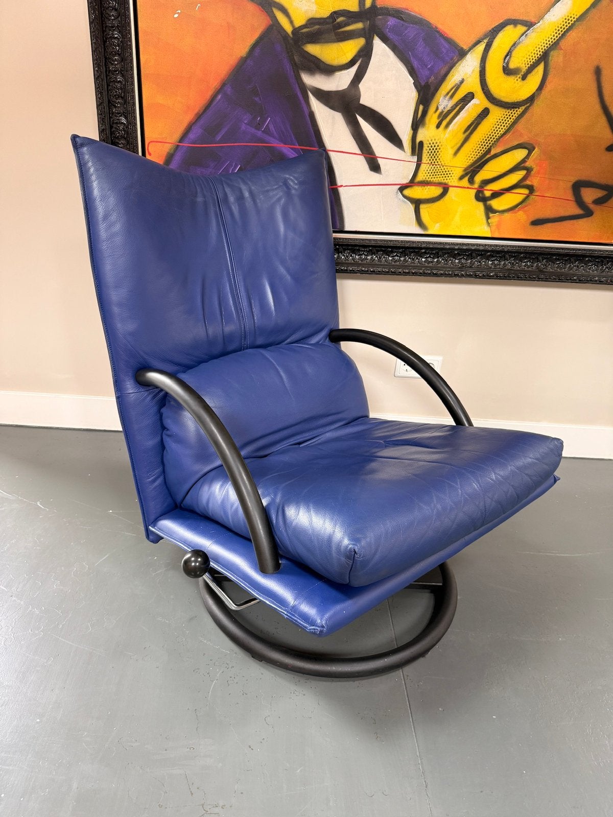 Vintage 80's Rolf Benz designer leather chair, Ophalen, Gebruikt, 75 tot 100 cm, Leer