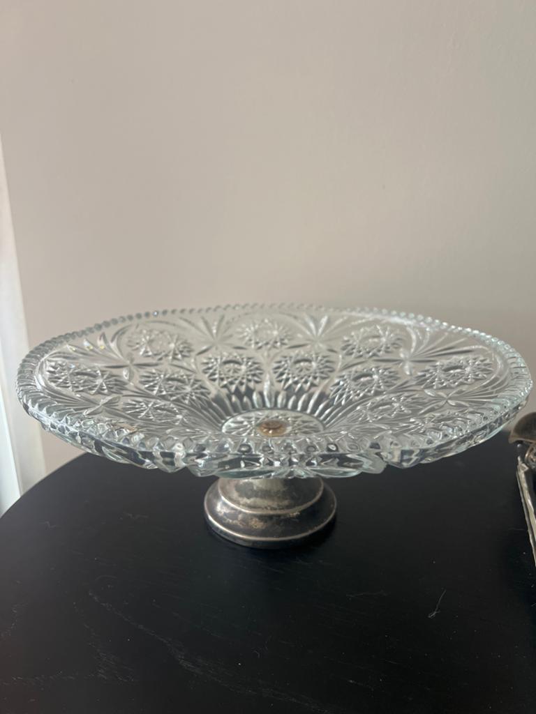 Vintage Glazen schaal met Zilveren Voet, Antiek en Kunst, Ophalen of Verzenden