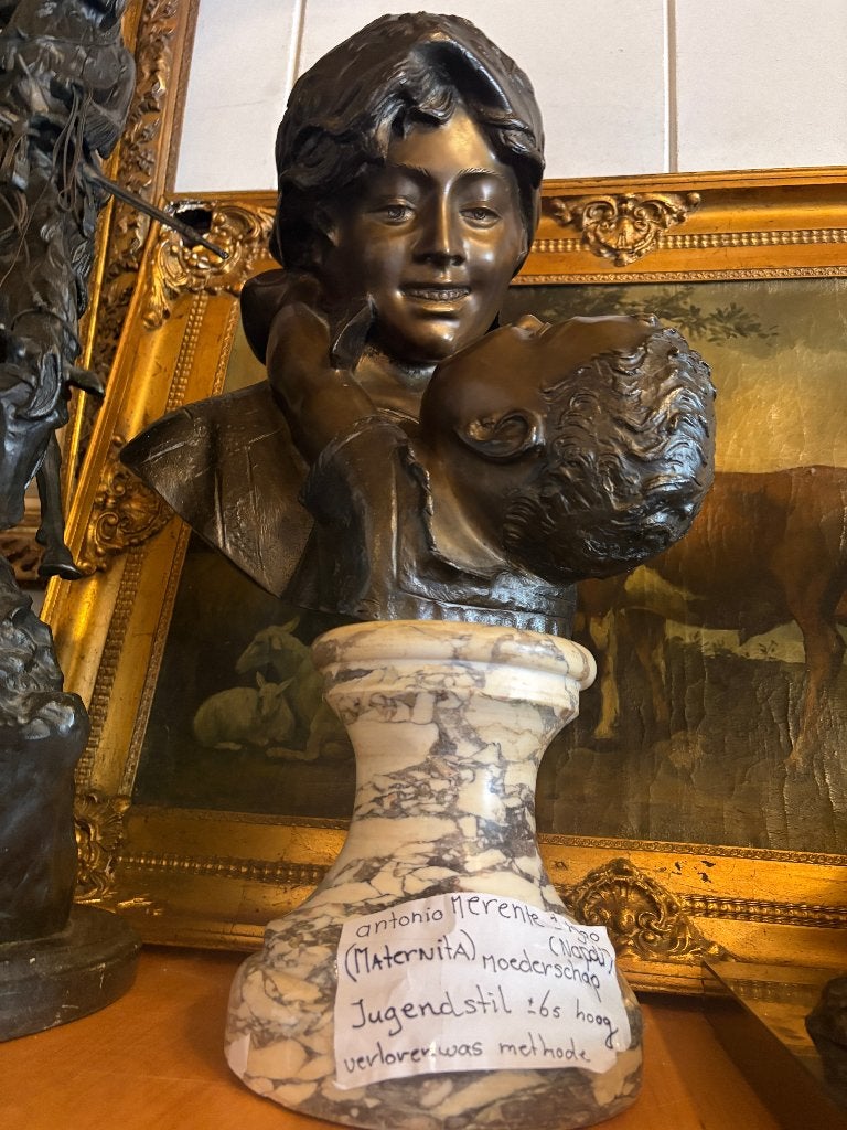 bronzen beeld, Brons, Buste, Art nouveau, 50 - 100 cm