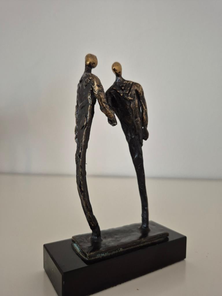 Bronzen beeldje: Overeenkomst en Vertrouwen (15cm), Antiek en Kunst, Ophalen, Groep mensen, Minder dan 20 cm, Brons