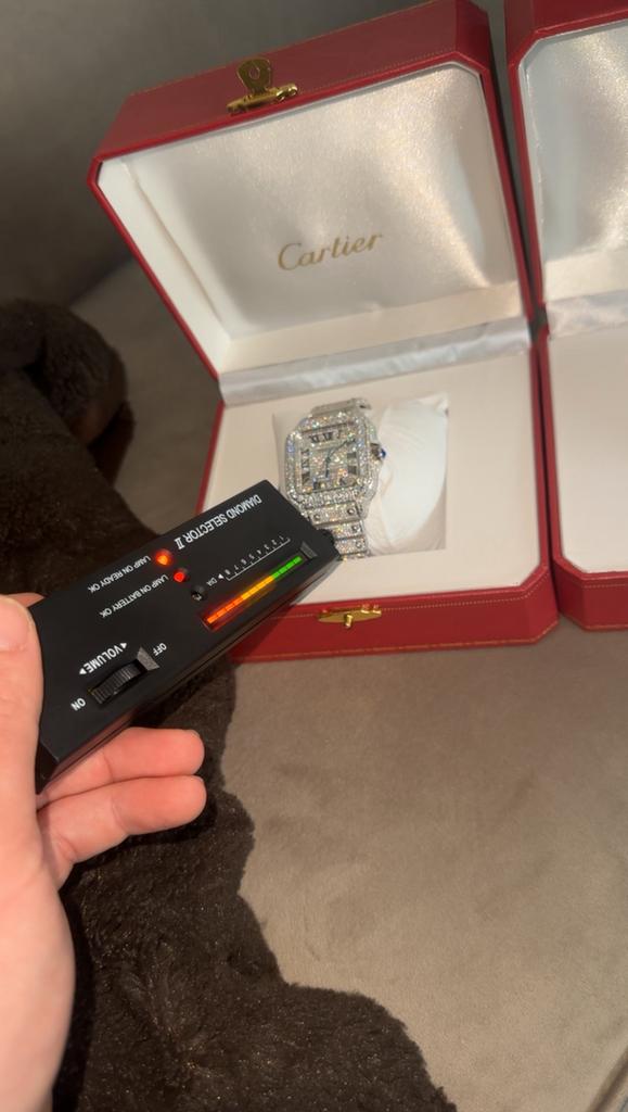 Cartier santos VS1 icedout moissanite horloge, Ophalen of Verzenden, Zo goed als nieuw, Staal, Overige merken