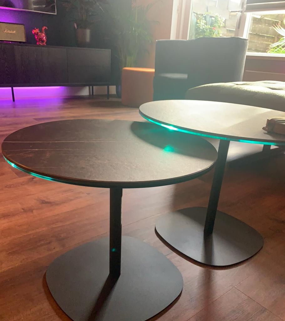 Set van 2 Montel Lizz salontafels, Huis en Inrichting, Tafels | Salontafels, Ophalen, 50 tot 100 cm, Rond, Zo goed als nieuw
