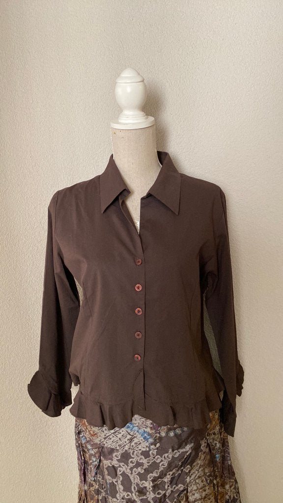 Blouse bruin met roezelrand Merk Kawa MAAT 40, Kleding | Dames, Maat 38/40 (M), Bruin, Ophalen of Verzenden, Zo goed als nieuw