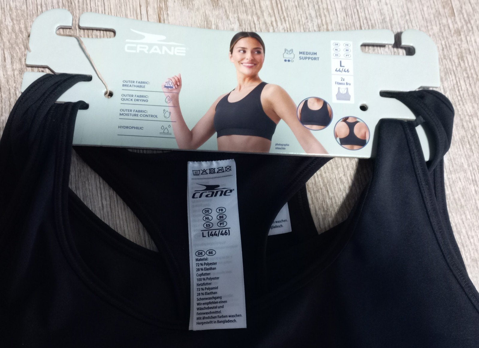 Nieuwe Crane sportbeha's (2-pack) - Zwart, Maat L, Kleding | Dames, Zwart, Crane, Maat 42/44 (L), Nieuw
