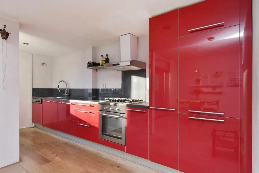 Retro rode keuken – 5 meter lang, compleet & werkend, Huis en Inrichting, Keuken | Complete keukens, Gebruikt, Enkelwandige keuken