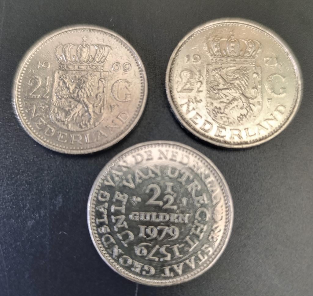 3x 2 1/2 gulden munt Juliana, Postzegels en Munten, Munten | Nederland, Ophalen of Verzenden, Koningin Juliana, 2½ gulden, Setje