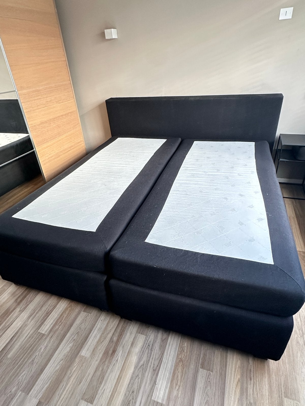 Zwart tweepersoons boxspringbed - Zo goed als nieuw, Ophalen, Zwart, Tweepersoons, Zo goed als nieuw