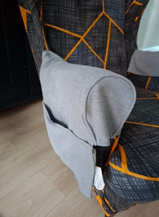 IKEA Strandmon/IKEA Muren armleuningbeschermer met hoofdsteu, Ophalen of Verzenden, Zo goed als nieuw, Grijs, Textiel