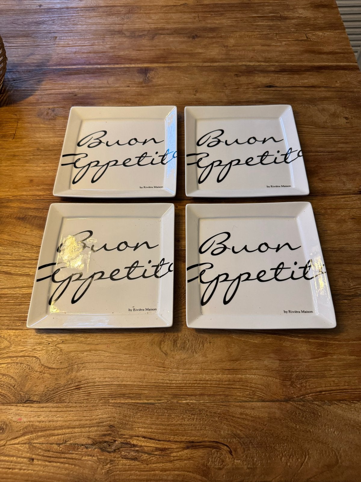 Riviera Maison Buon Appetito bordjes set van 4 stuks, Huis en Inrichting, Keuken | Servies, Overige merken, Keramiek, Landelijk/Boerenbont