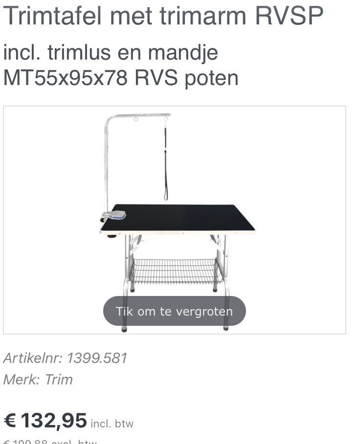 Trimtafel, Ophalen, Nieuw