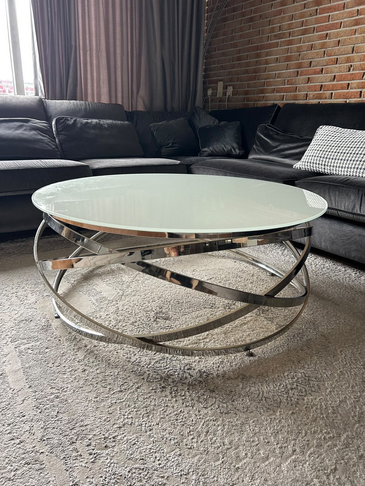 Moderne ronde salontafel met blad, Huis en Inrichting, Ophalen, 100 tot 150 cm, Rond, Glas