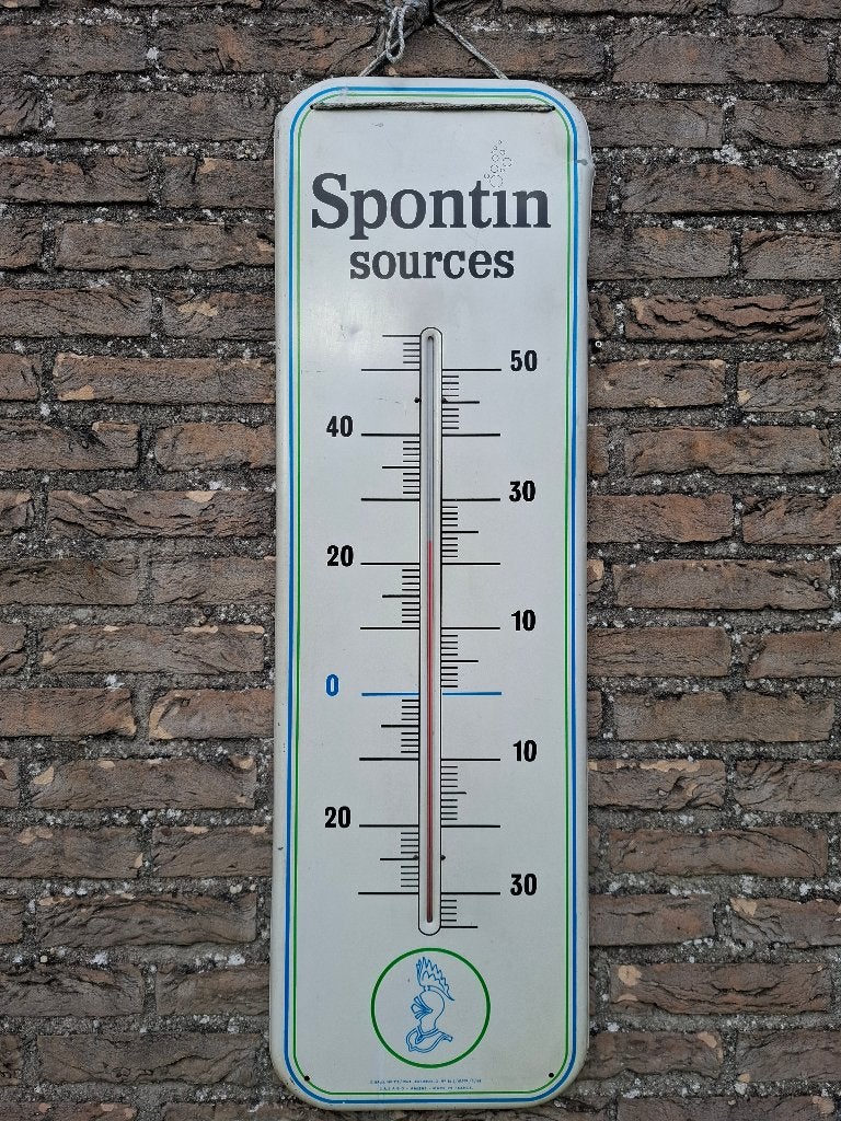 Prachtige oude publicitaire thermometer Sources Spontin, Ophalen of Verzenden, Nieuw, Reclamebord