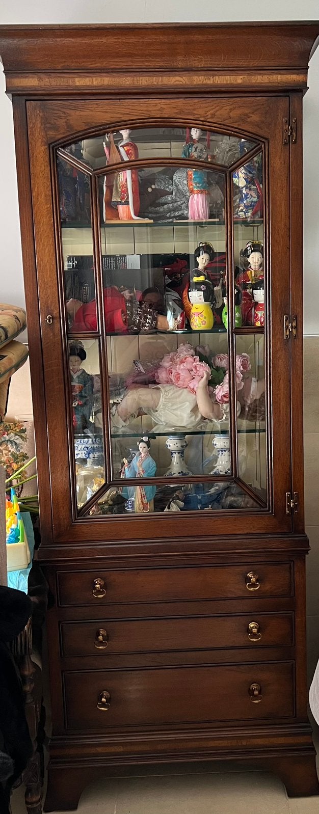 Eiken vitrinekast 2 delig, Ophalen of Verzenden, 150 tot 200 cm, 25 tot 50 cm, Glas