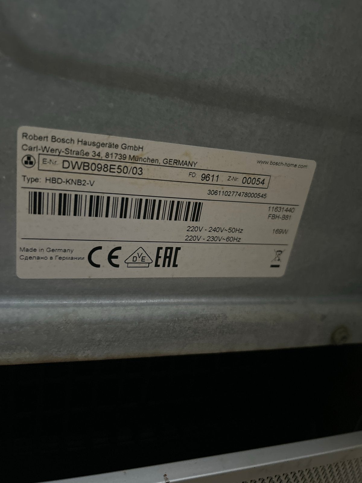 Hoekkeuken+Bosch DWB098E50/03 Afzuigkap - RVS Wandschouwkap, Ophalen, Gebruikt