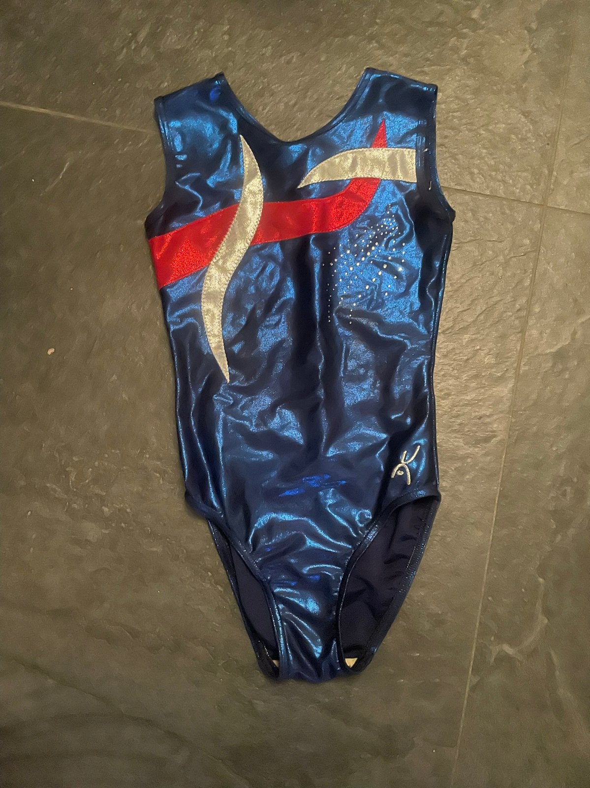 Turnpakje glimmend blauw met steentjes, Sport en Fitness, Turnen, Blauw, Ophalen of Verzenden, Zo goed als nieuw, Turnpak(je)