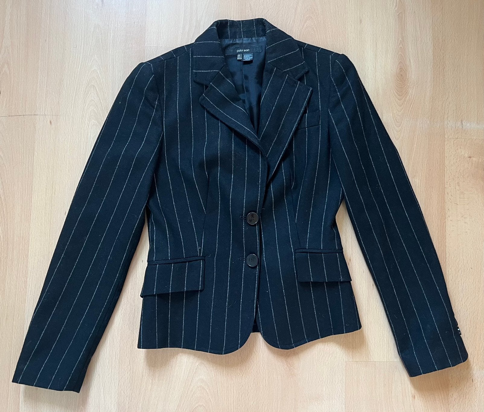 ZARA BASIC blazer colbertje tijdloos- zwart krijtstreep mt S, Zwart, Ophalen of Verzenden, Zo goed als nieuw, Jasje