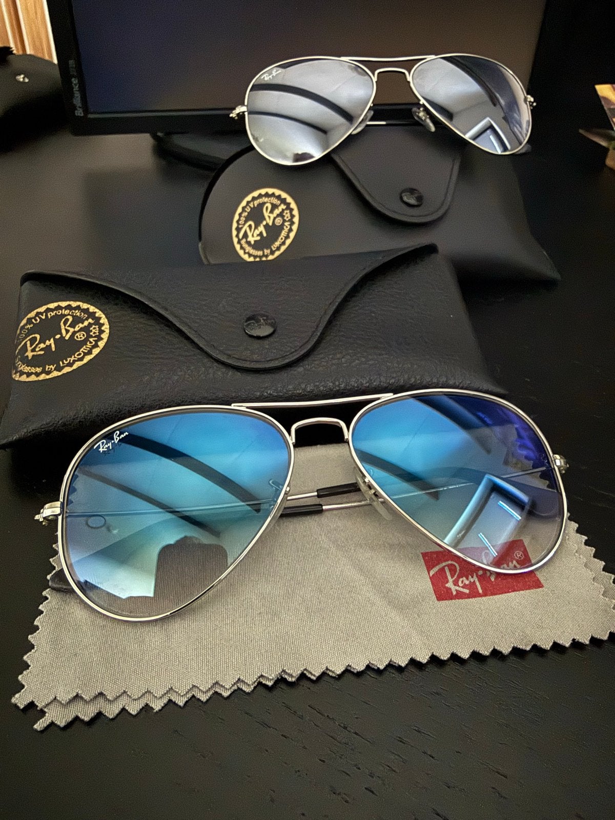 Ray-Ban Aviator zonnebrillen - Blauw en Zilver, Zonnebril, Ophalen of Verzenden, Zo goed als nieuw, Ray-Ban
