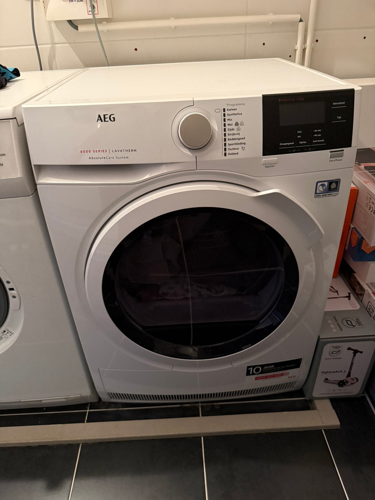 AEG warmtepomp droger 8000 series Lavatherm 8DB84GW 8kg, Ophalen, Wolprogramma, Gebruikt, Overige typen