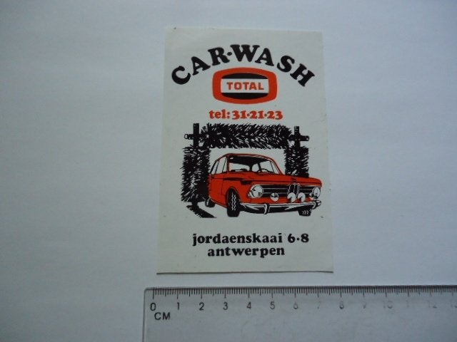 sticker oud BMW Auto oldtimer jaren 70 Carwash antwerpen, Verzenden, Zo goed als nieuw, Bedrijf of Vereniging