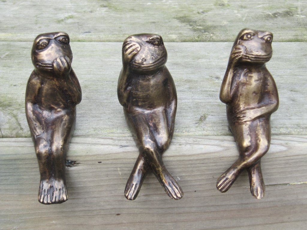KIKKERS / HOREN ZIEN EN ZWIJGEN / BRONS, Tuin en Terras, Dierenbeeld, Nieuw, Info@huisentuindecoratiemarie.nl, Huis en tuin decoratie marie