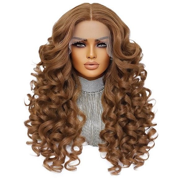 Lace front pruik gingerbruin lang krullend haar zonder pony, Ophalen of Verzenden, Nieuw, Pruik of Haarverlenging
