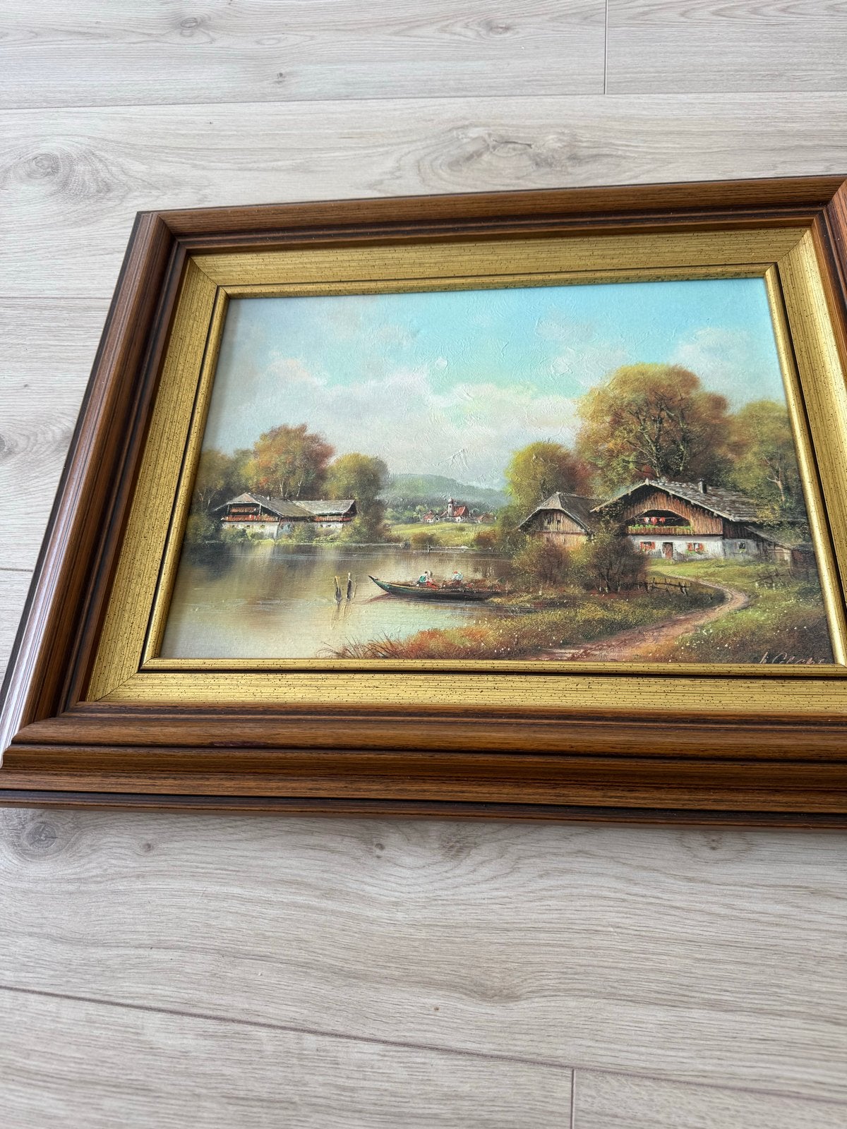 Olieverfschilderij "Vissers in de Ochtend" door H. Glassl, Ophalen of Verzenden