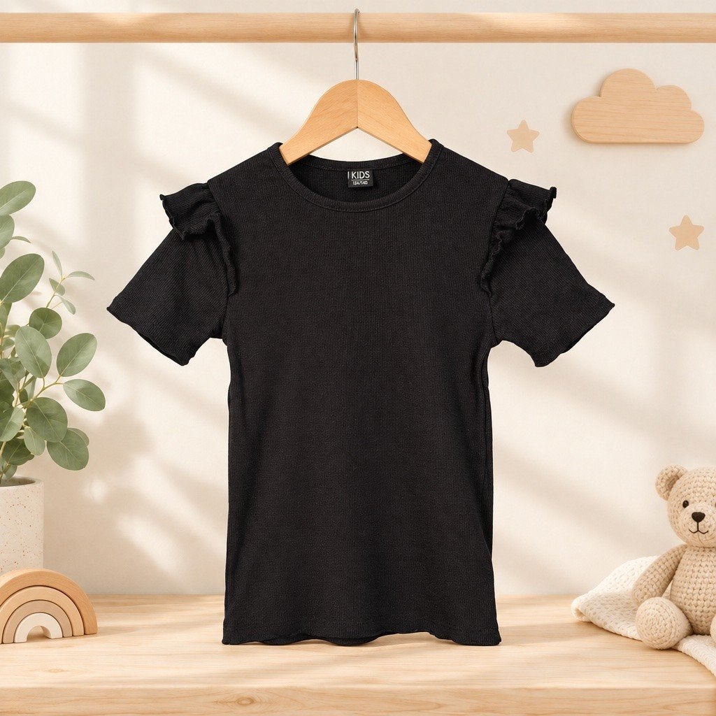 Wibra zwart meisjesshirt ruches maat 134-140, Kinderen en Baby's, Gebruikt, Meisje, Ophalen of Verzenden, Shirt of Longsleeve